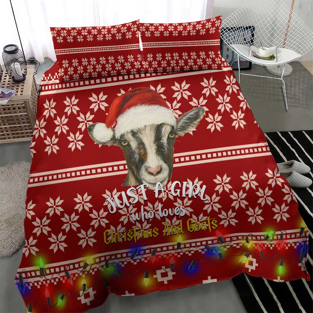 Just A Girl Who Loves Christmas And Goats Ugly Christma Bedding Set Funny Xmas Holiday Patterns - Wonder Print Shop