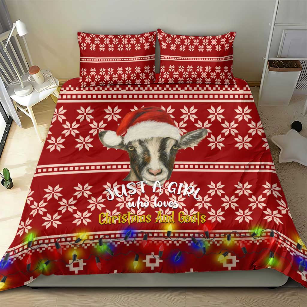 Just A Girl Who Loves Christmas And Goats Ugly Christma Bedding Set Funny Xmas Holiday Patterns - Wonder Print Shop