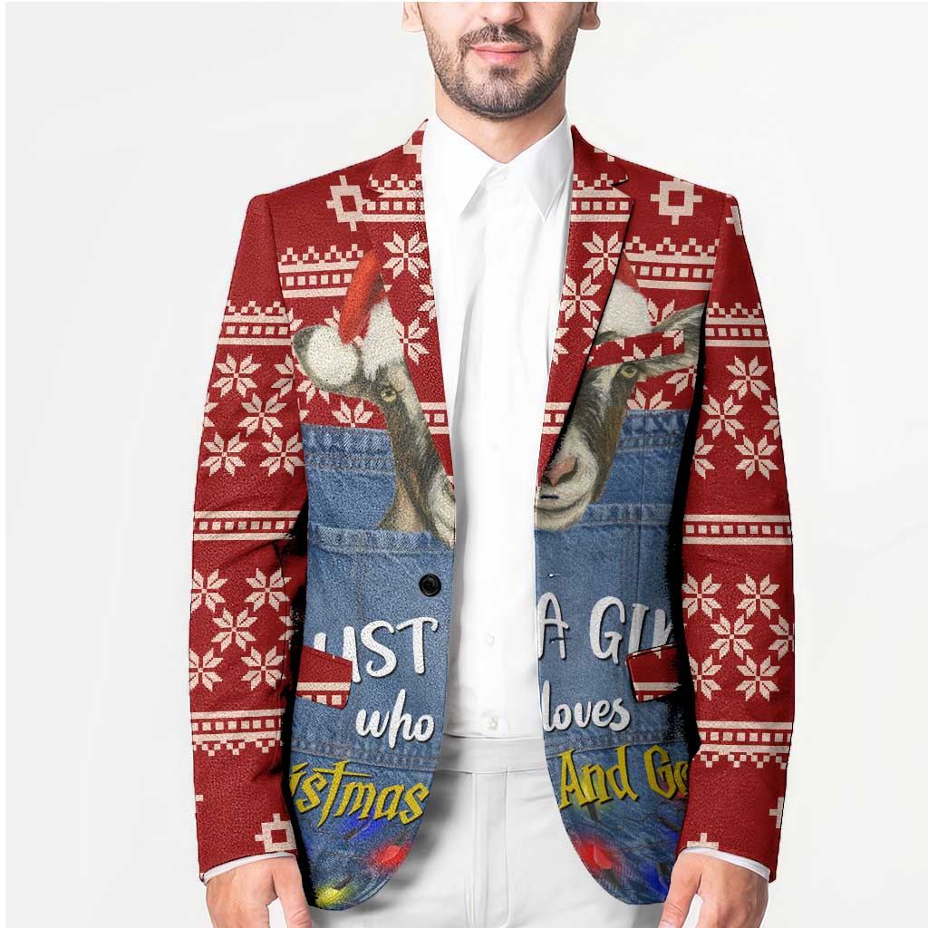 Just A Girl Who Loves Christmas And Goats Ugly Christma Blazer Funny Xmas Holiday Patterns - Wonder Print Shop