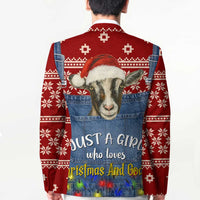 Just A Girl Who Loves Christmas And Goats Ugly Christma Blazer Funny Xmas Holiday Patterns - Wonder Print Shop