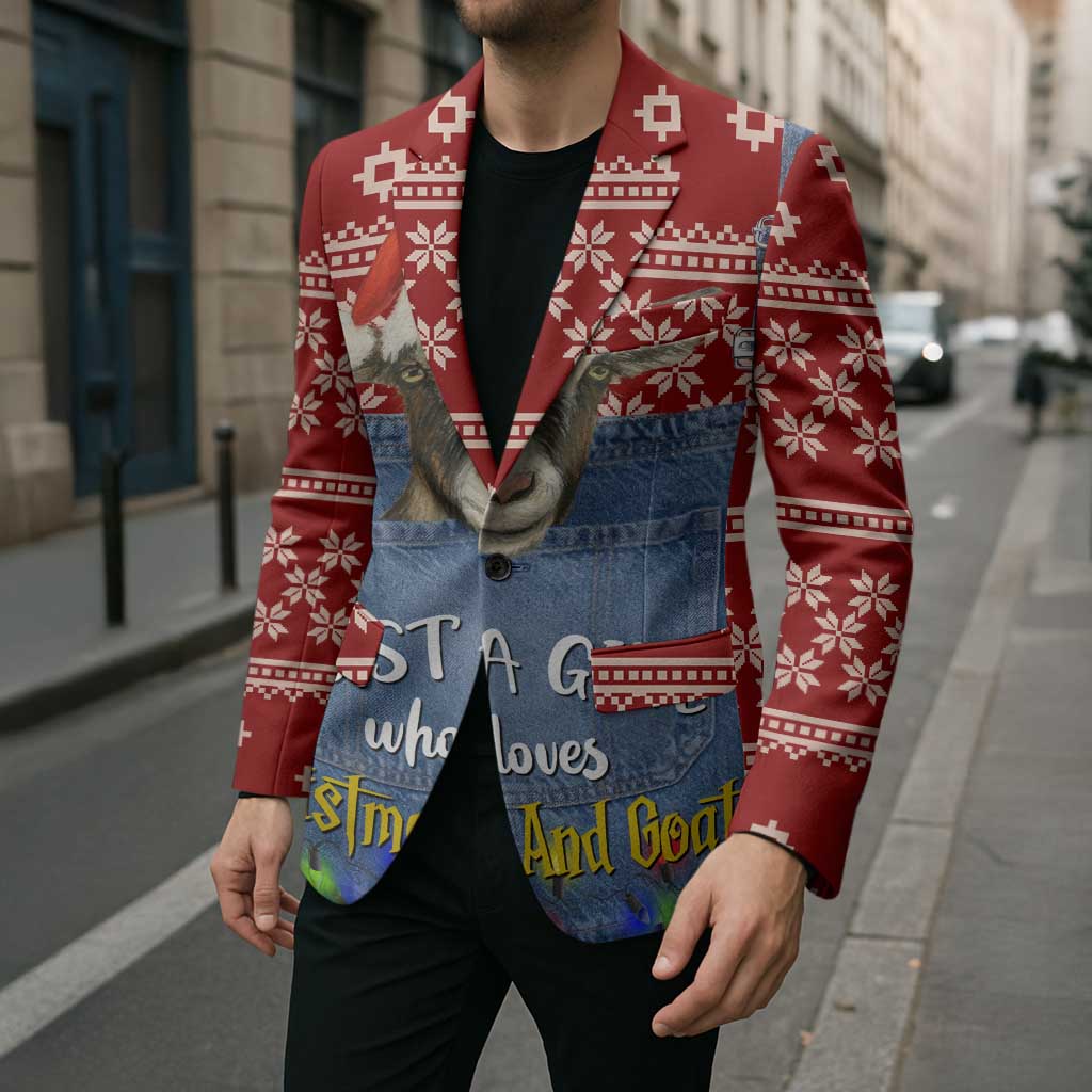 Just A Girl Who Loves Christmas And Goats Ugly Christma Blazer Funny Xmas Holiday Patterns - Wonder Print Shop