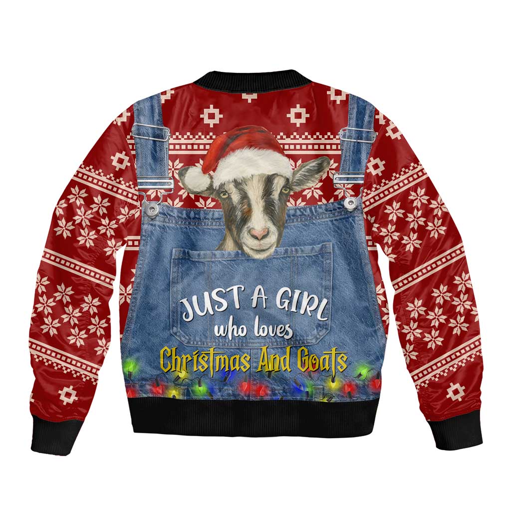 Just A Girl Who Loves Christmas And Goats Ugly Christma Bomber Jacket Funny Xmas Holiday Patterns - Wonder Print Shop