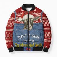 Just A Girl Who Loves Christmas And Goats Ugly Christma Bomber Puffer Jacket Funny Xmas Holiday Patterns - Wonder Print Shop