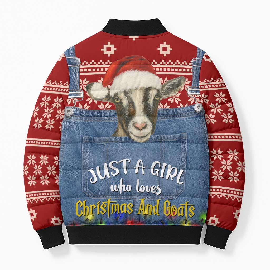 Just A Girl Who Loves Christmas And Goats Ugly Christma Bomber Puffer Jacket Funny Xmas Holiday Patterns - Wonder Print Shop