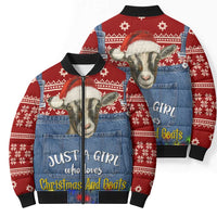 Just A Girl Who Loves Christmas And Goats Ugly Christma Bomber Puffer Jacket Funny Xmas Holiday Patterns - Wonder Print Shop