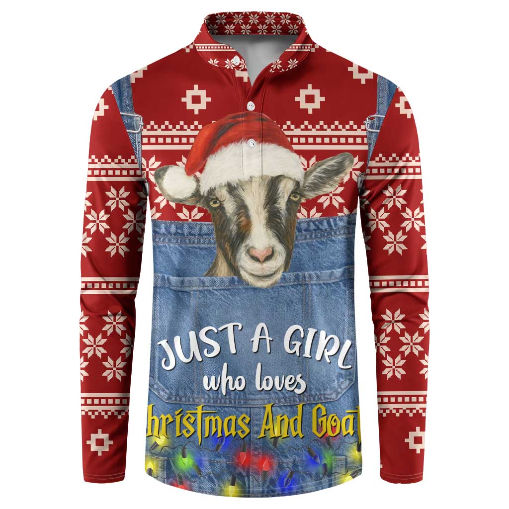 Just A Girl Who Loves Christmas And Goats Ugly Christma Button Sweatshirt Funny Xmas Holiday Patterns - Wonder Print Shop
