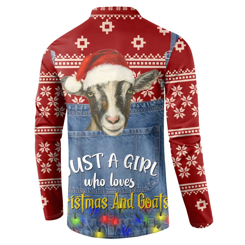 Just A Girl Who Loves Christmas And Goats Ugly Christma Button Sweatshirt Funny Xmas Holiday Patterns - Wonder Print Shop