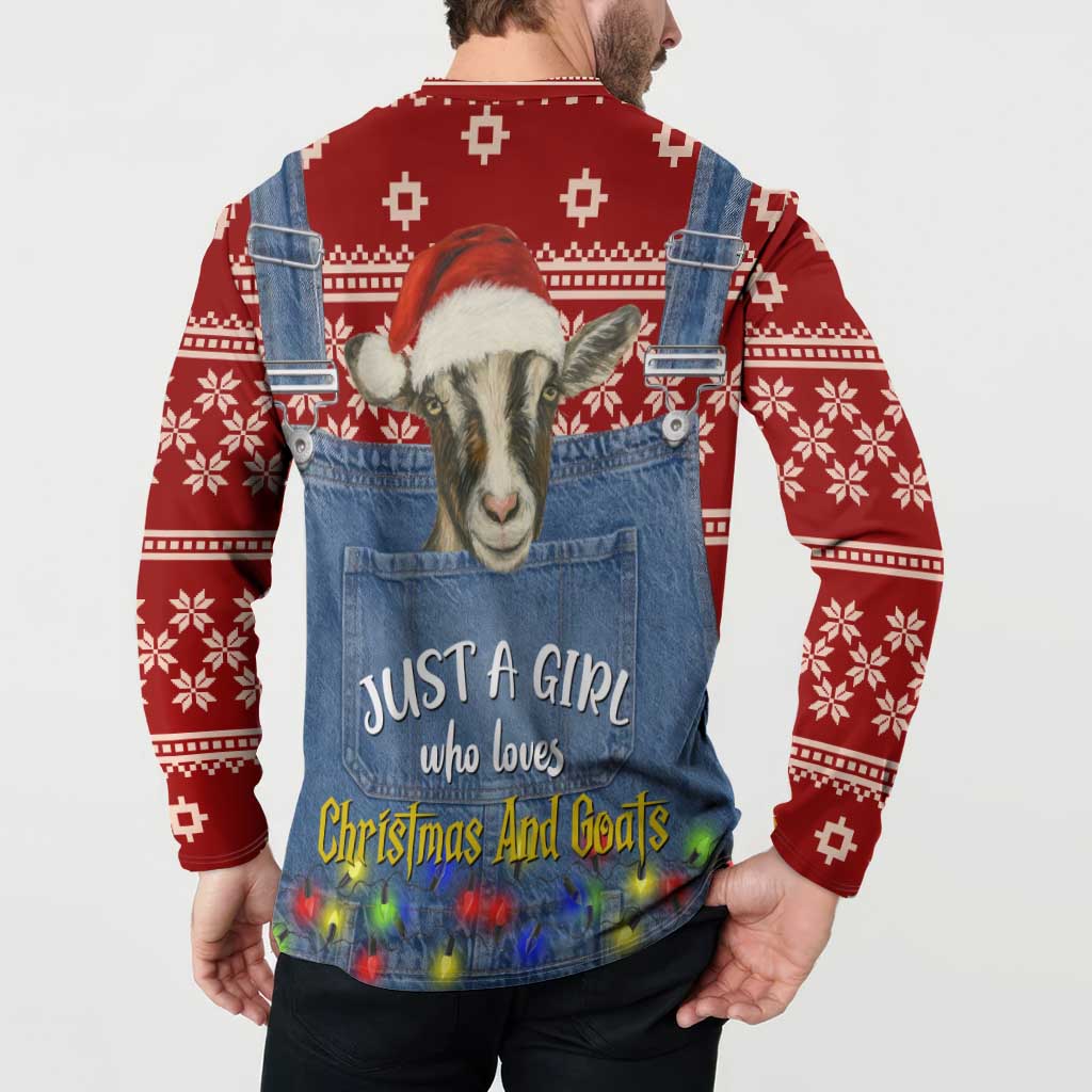 Just A Girl Who Loves Christmas And Goats Ugly Christma Button Sweatshirt Funny Xmas Holiday Patterns - Wonder Print Shop