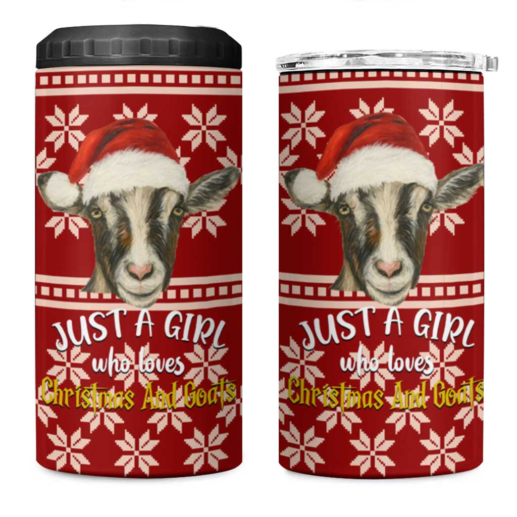 Just A Girl Who Loves Christmas And Goats Ugly Christma 4 in 1 Can Cooler Tumbler Funny Xmas Holiday Patterns - Wonder Print Shop