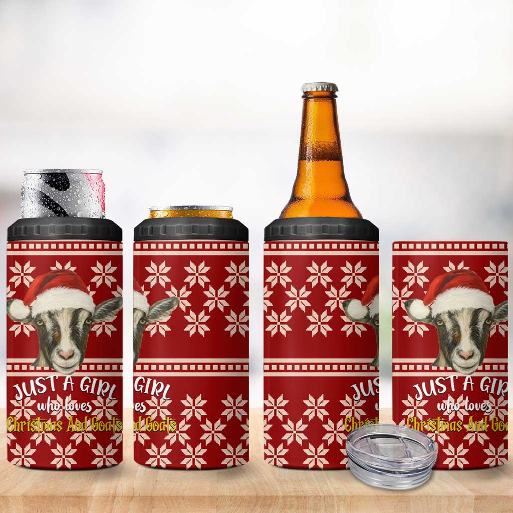 Just A Girl Who Loves Christmas And Goats Ugly Christma 4 in 1 Can Cooler Tumbler Funny Xmas Holiday Patterns - Wonder Print Shop