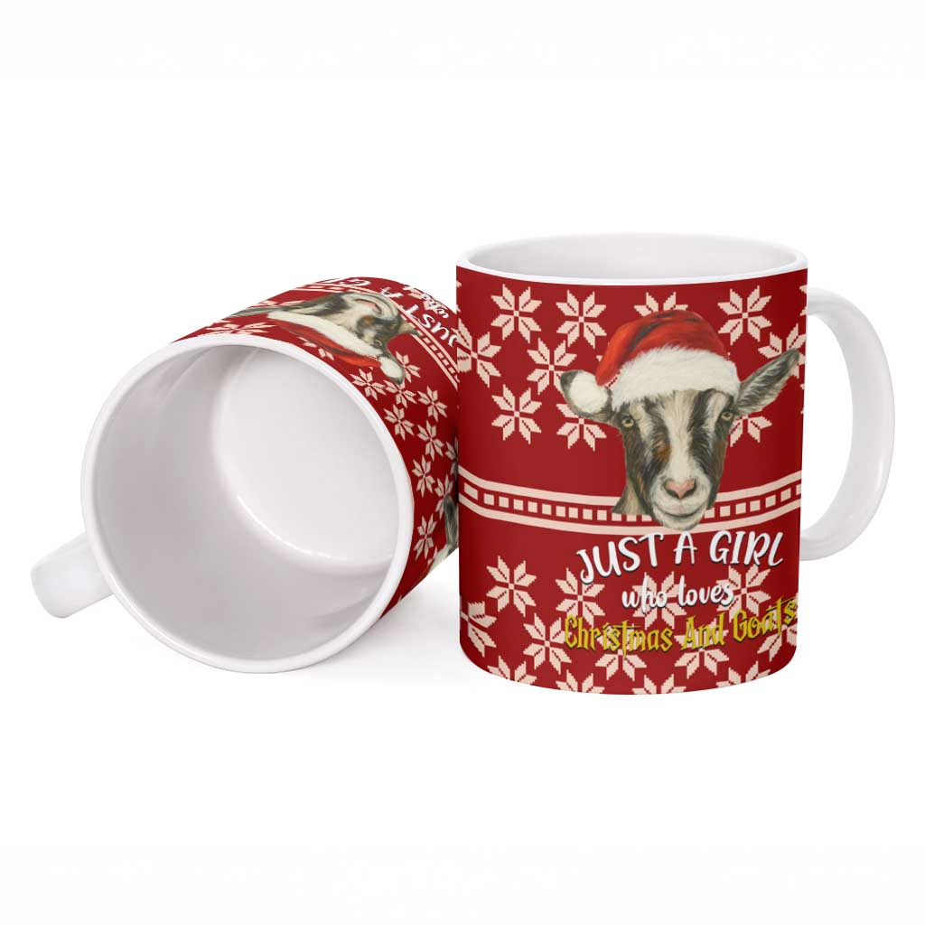 Just A Girl Who Loves Christmas And Goats Ugly Christma Ceramic Mug Funny Xmas Holiday Patterns - Wonder Print Shop
