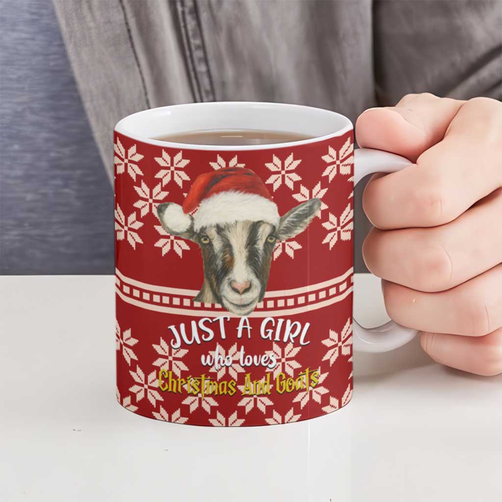 Just A Girl Who Loves Christmas And Goats Ugly Christma Ceramic Mug Funny Xmas Holiday Patterns - Wonder Print Shop