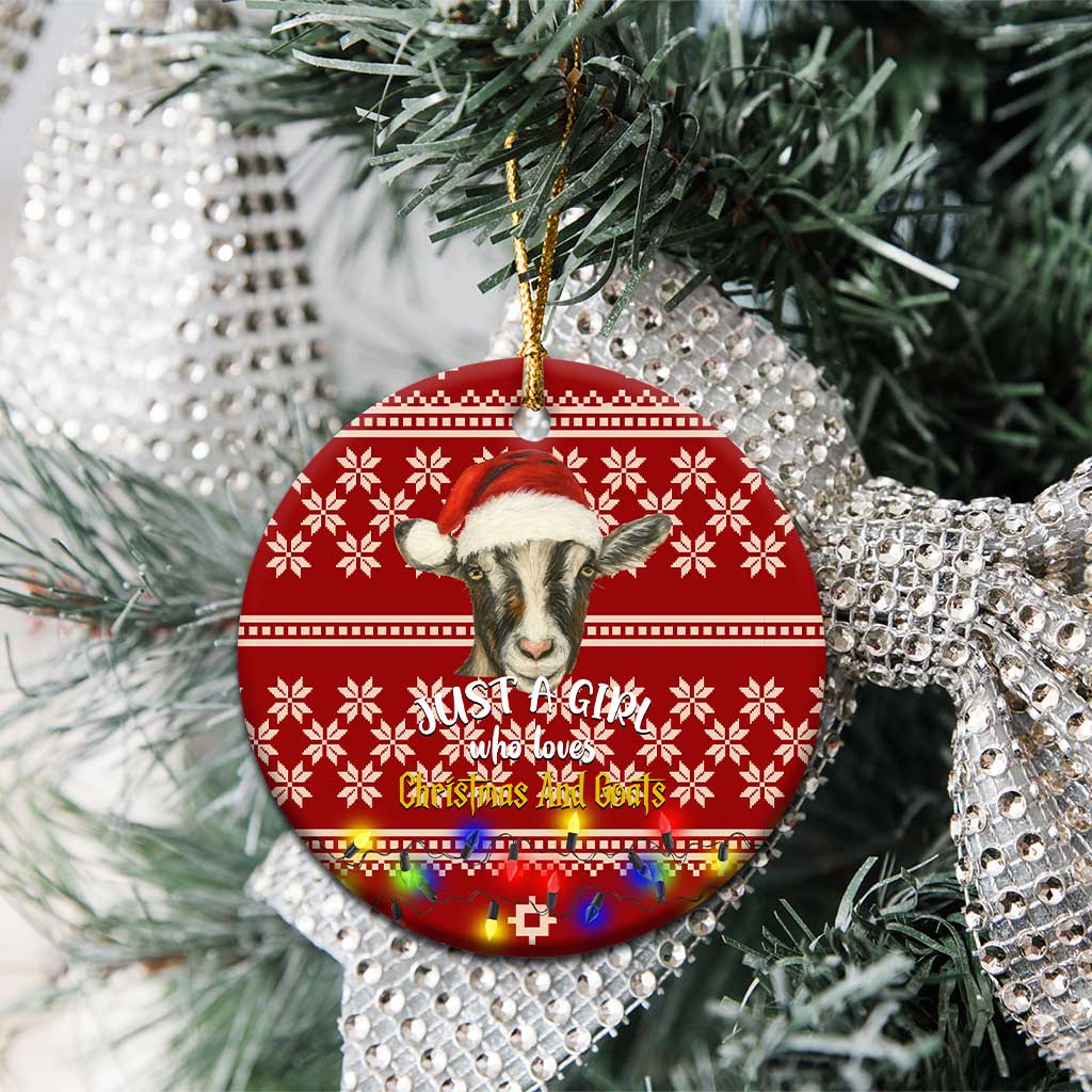 Just A Girl Who Loves Christmas And Goats Ugly Christma Ceramic Ornament Funny Xmas Holiday Patterns - Wonder Print Shop