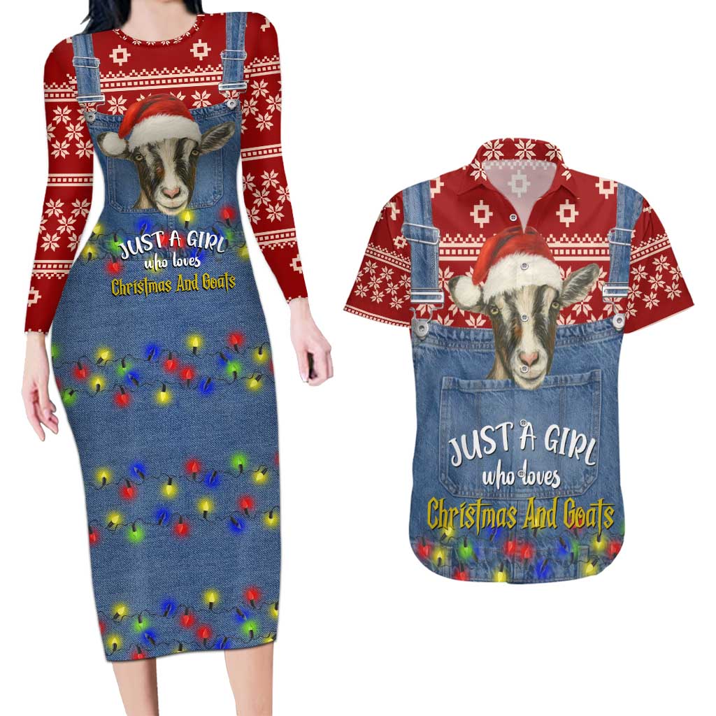 Just A Girl Who Loves Christmas And Goats Ugly Christma Couples Matching Long Sleeve Bodycon Dress and Hawaiian Shirt Funny Xmas Holiday Patterns - Wonder Print Shop