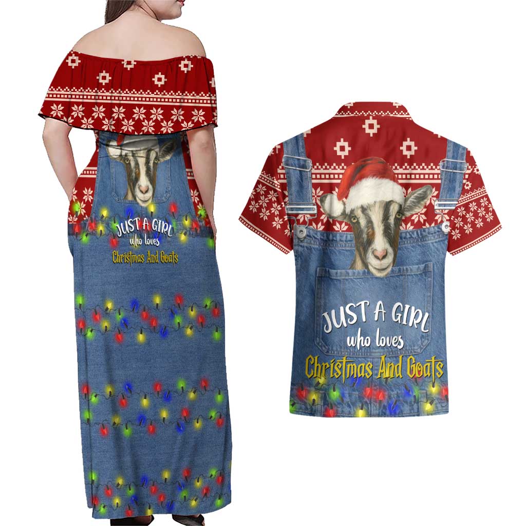 Just A Girl Who Loves Christmas And Goats Ugly Christma Couples Matching Off Shoulder Maxi Dress and Hawaiian Shirt Funny Xmas Holiday Patterns - Wonder Print Shop