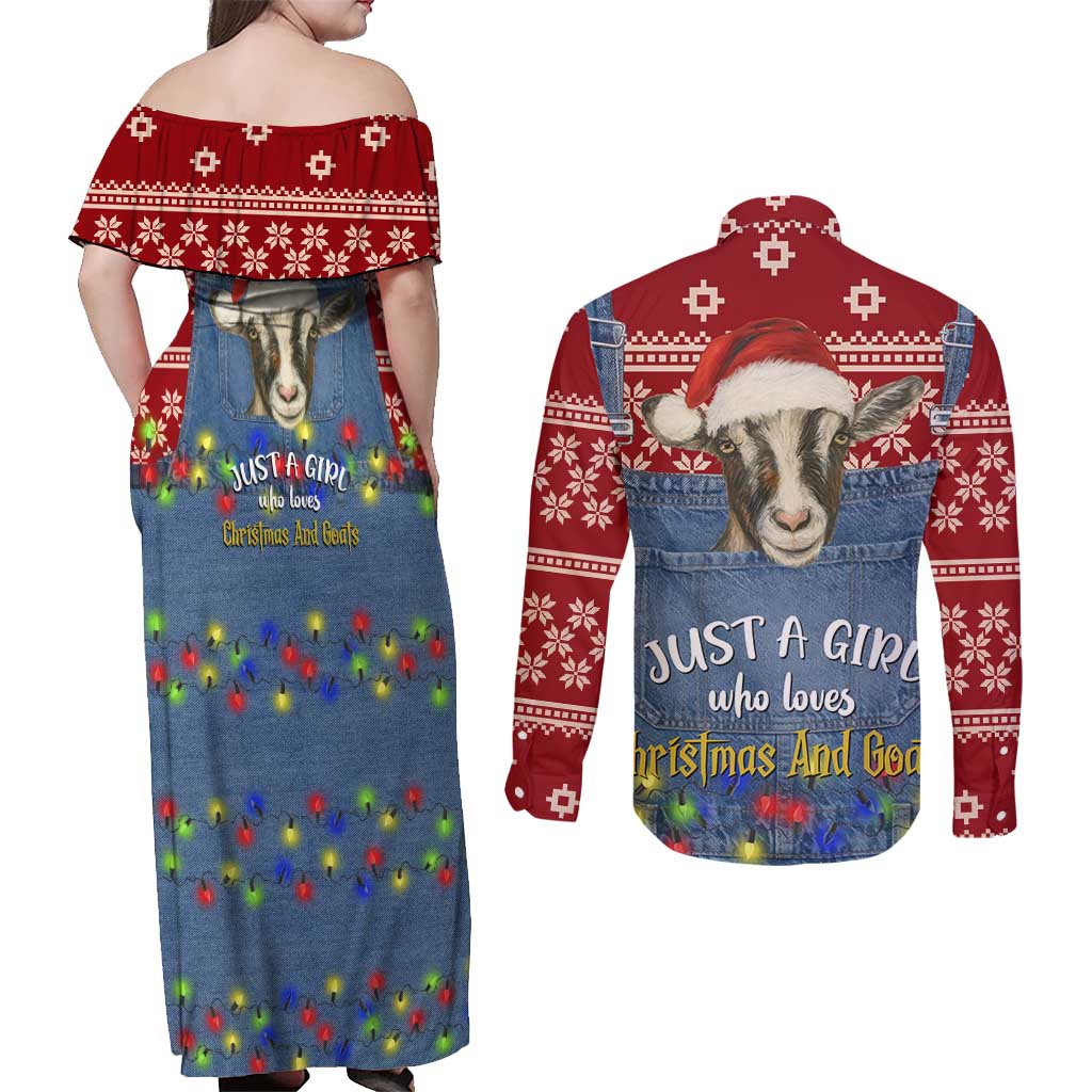 Just A Girl Who Loves Christmas And Goats Ugly Christma Couples Matching Off Shoulder Maxi Dress and Long Sleeve Button Shirt Funny Xmas Holiday Patterns - Wonder Print Shop