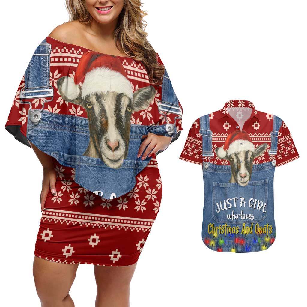 Just A Girl Who Loves Christmas And Goats Ugly Christma Couples Matching Off Shoulder Short Dress and Hawaiian Shirt Funny Xmas Holiday Patterns - Wonder Print Shop
