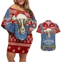 Just A Girl Who Loves Christmas And Goats Ugly Christma Couples Matching Off Shoulder Short Dress and Hawaiian Shirt Funny Xmas Holiday Patterns - Wonder Print Shop
