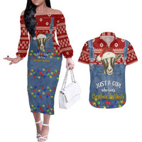 Just A Girl Who Loves Christmas And Goats Ugly Christma Couples Matching Off The Shoulder Long Sleeve Dress and Hawaiian Shirt Funny Xmas Holiday Patterns - Wonder Print Shop