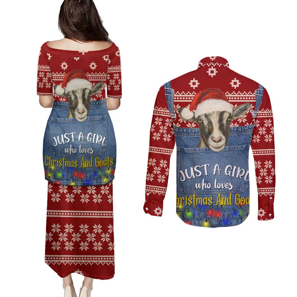 Just A Girl Who Loves Christmas And Goats Ugly Christma Couples Matching Puletasi and Long Sleeve Button Shirt Funny Xmas Holiday Patterns - Wonder Print Shop