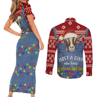Just A Girl Who Loves Christmas And Goats Ugly Christma Couples Matching Short Sleeve Bodycon Dress and Long Sleeve Button Shirt Funny Xmas Holiday Patterns - Wonder Print Shop