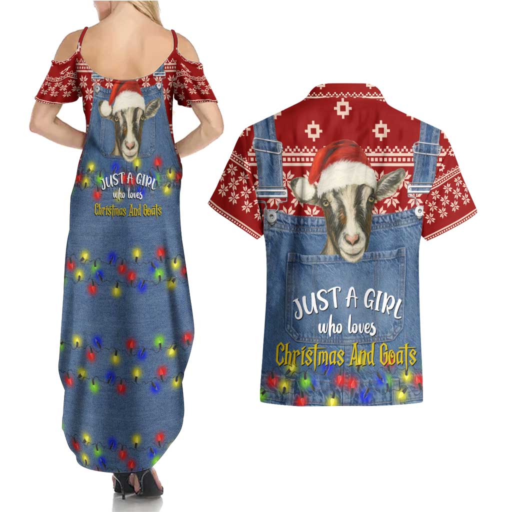 Just A Girl Who Loves Christmas And Goats Ugly Christma Couples Matching Summer Maxi Dress and Hawaiian Shirt Funny Xmas Holiday Patterns - Wonder Print Shop