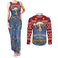 Just A Girl Who Loves Christmas And Goats Ugly Christma Couples Matching Tank Maxi Dress and Long Sleeve Button Shirt Funny Xmas Holiday Patterns - Wonder Print Shop