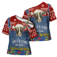 Just A Girl Who Loves Christmas And Goats Ugly Christma Cross Shoulder Shirt Funny Xmas Holiday Patterns - Wonder Print Shop