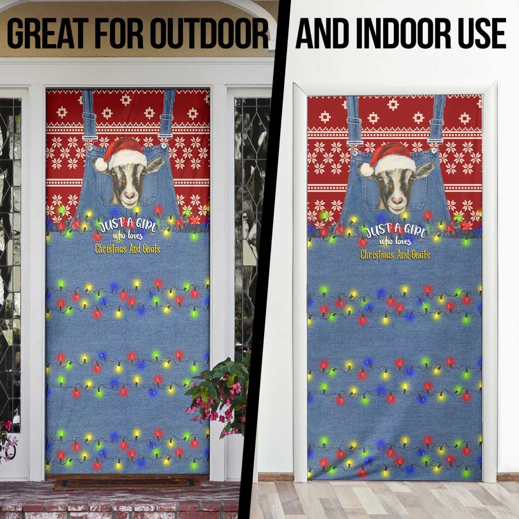 Just A Girl Who Loves Christmas And Goats Ugly Christma Door Cover Funny Xmas Holiday Patterns - Wonder Print Shop