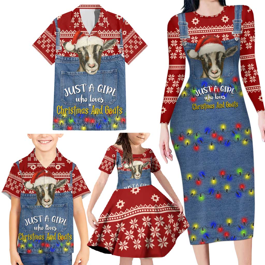 Just A Girl Who Loves Christmas And Goats Ugly Christma Family Matching Long Sleeve Bodycon Dress and Hawaiian Shirt Funny Xmas Holiday Patterns - Wonder Print Shop