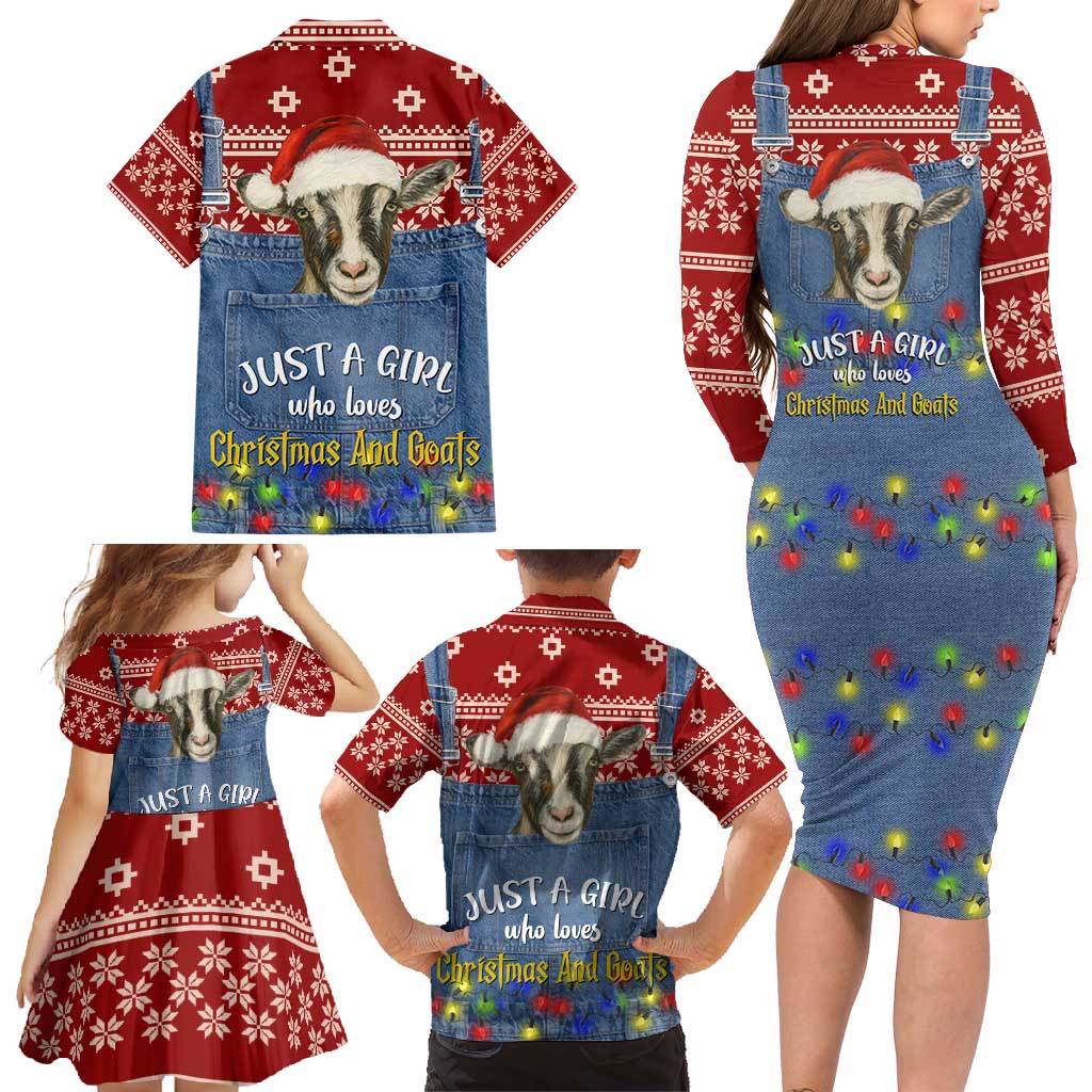 Just A Girl Who Loves Christmas And Goats Ugly Christma Family Matching Long Sleeve Bodycon Dress and Hawaiian Shirt Funny Xmas Holiday Patterns - Wonder Print Shop