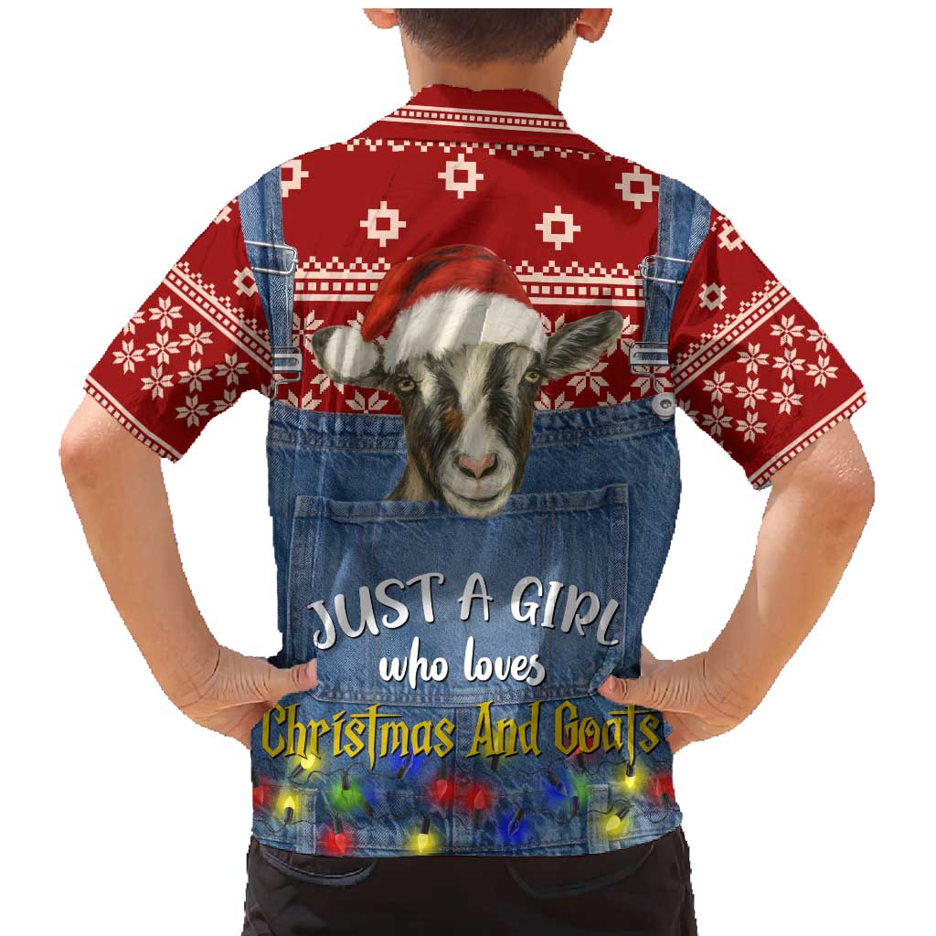 Just A Girl Who Loves Christmas And Goats Ugly Christma Family Matching Mermaid Dress and Hawaiian Shirt Funny Xmas Holiday Patterns - Wonder Print Shop