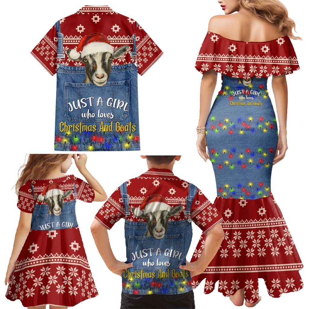 Just A Girl Who Loves Christmas And Goats Ugly Christma Family Matching Mermaid Dress and Hawaiian Shirt Funny Xmas Holiday Patterns - Wonder Print Shop