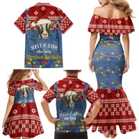 Just A Girl Who Loves Christmas And Goats Ugly Christma Family Matching Mermaid Dress and Hawaiian Shirt Funny Xmas Holiday Patterns - Wonder Print Shop