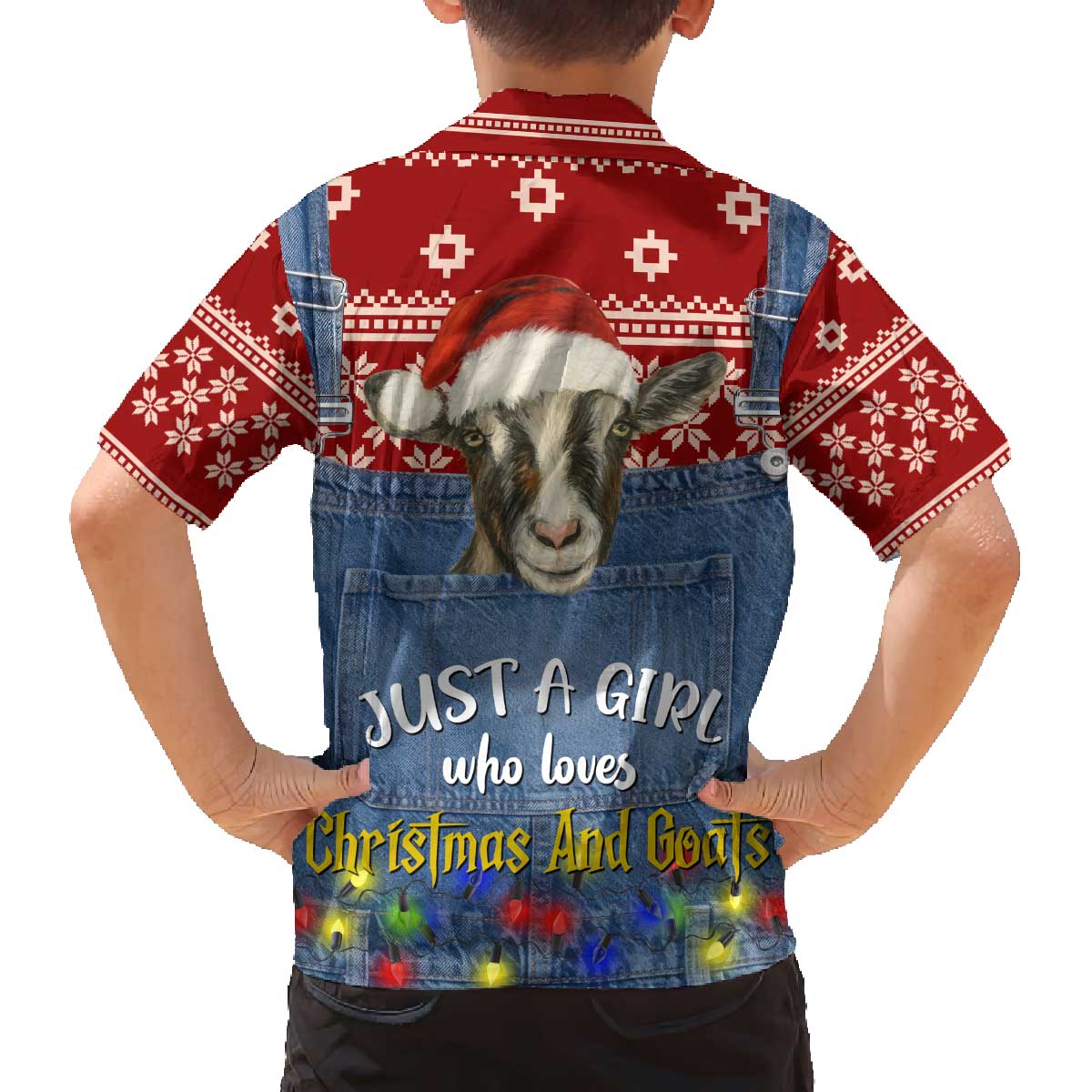 Just A Girl Who Loves Christmas And Goats Ugly Christma Family Matching Off The Shoulder Long Sleeve Dress and Hawaiian Shirt Funny Xmas Holiday Patterns - Wonder Print Shop