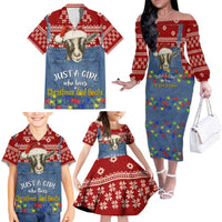 Just A Girl Who Loves Christmas And Goats Ugly Christma Family Matching Off The Shoulder Long Sleeve Dress and Hawaiian Shirt Funny Xmas Holiday Patterns - Wonder Print Shop