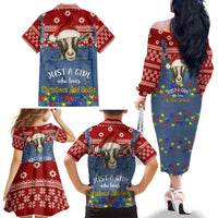 Just A Girl Who Loves Christmas And Goats Ugly Christma Family Matching Off The Shoulder Long Sleeve Dress and Hawaiian Shirt Funny Xmas Holiday Patterns - Wonder Print Shop
