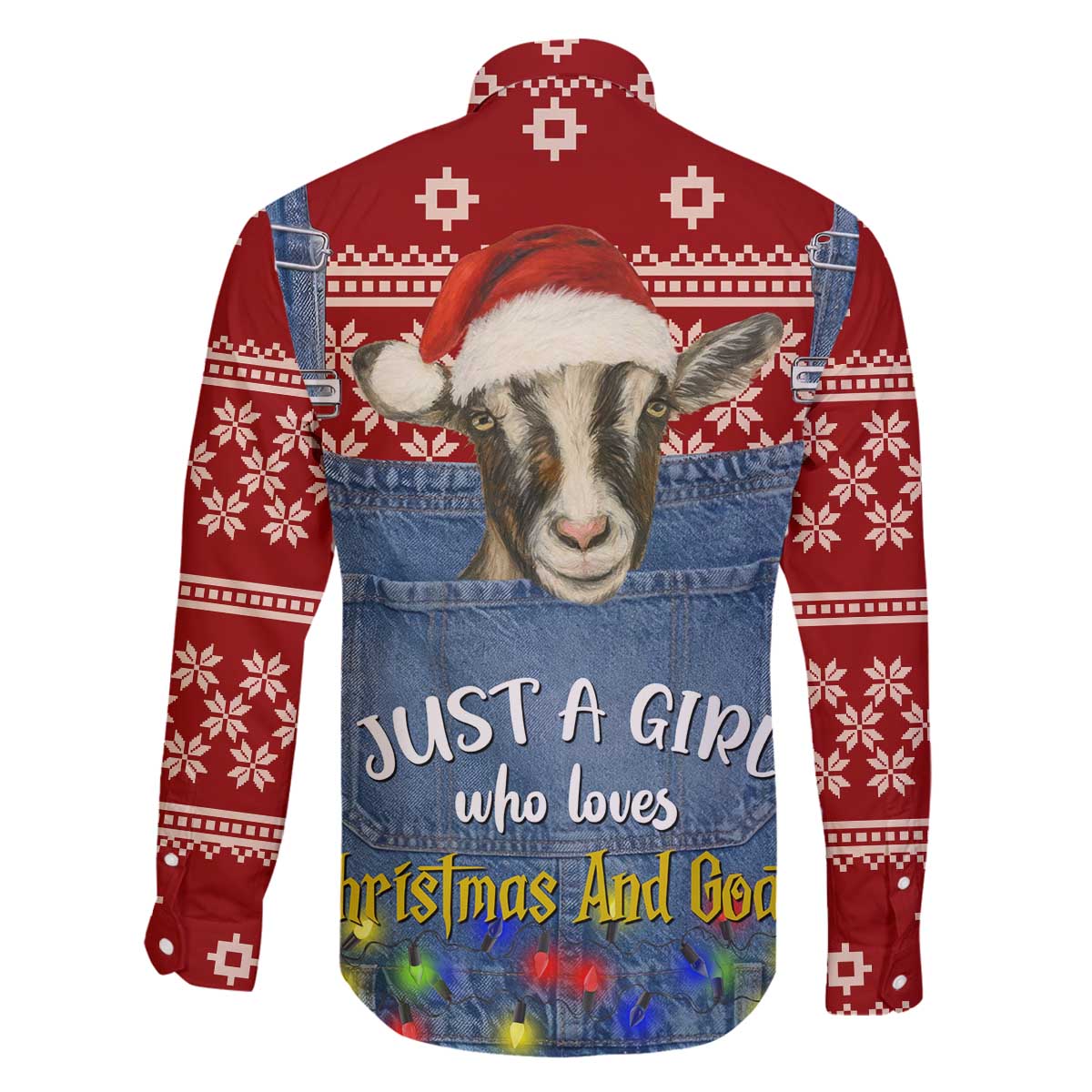Just A Girl Who Loves Christmas And Goats Ugly Christma Family Matching Off The Shoulder Long Sleeve Dress and Hawaiian Shirt Funny Xmas Holiday Patterns - Wonder Print Shop