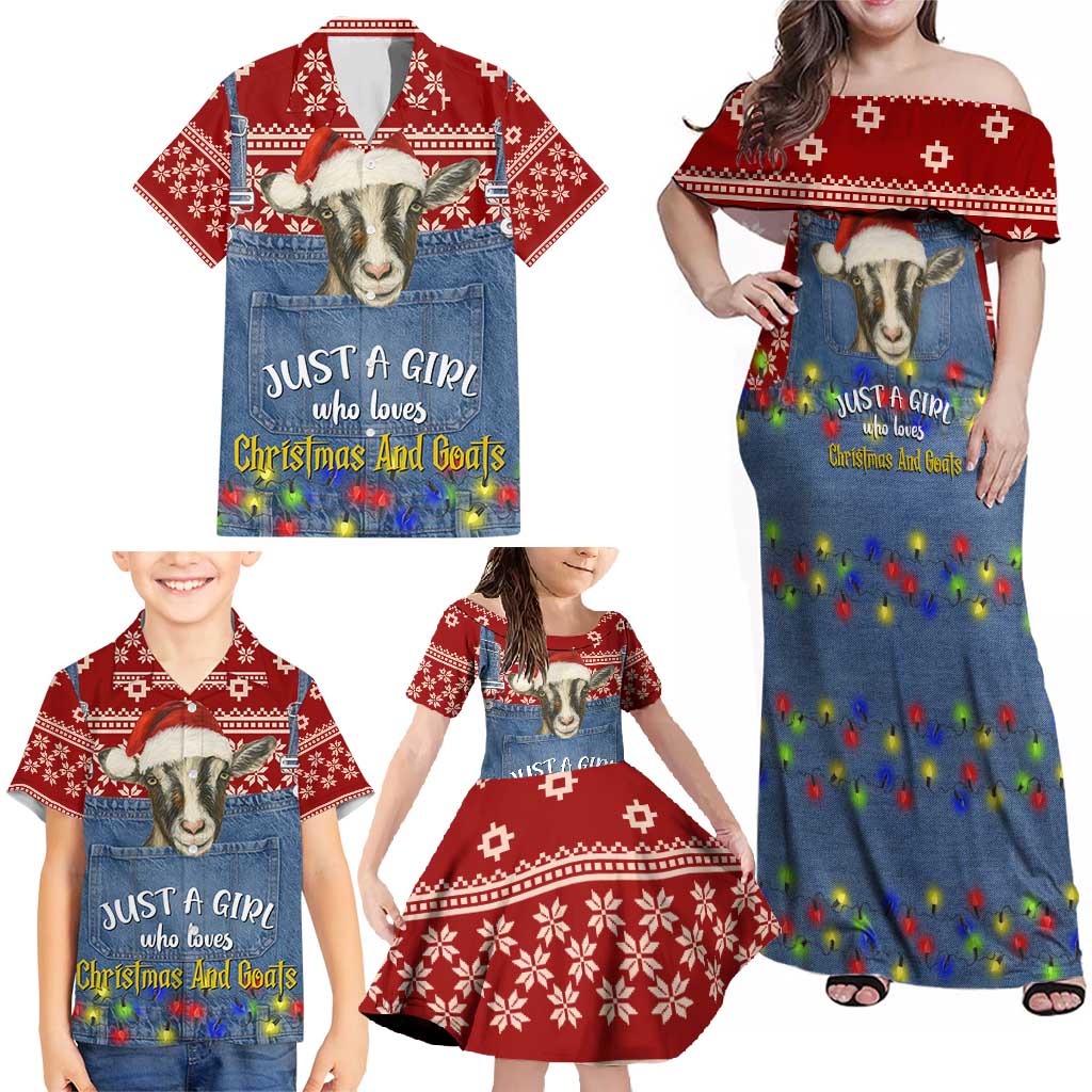 Just A Girl Who Loves Christmas And Goats Ugly Christma Family Matching Off Shoulder Maxi Dress and Hawaiian Shirt Funny Xmas Holiday Patterns - Wonder Print Shop