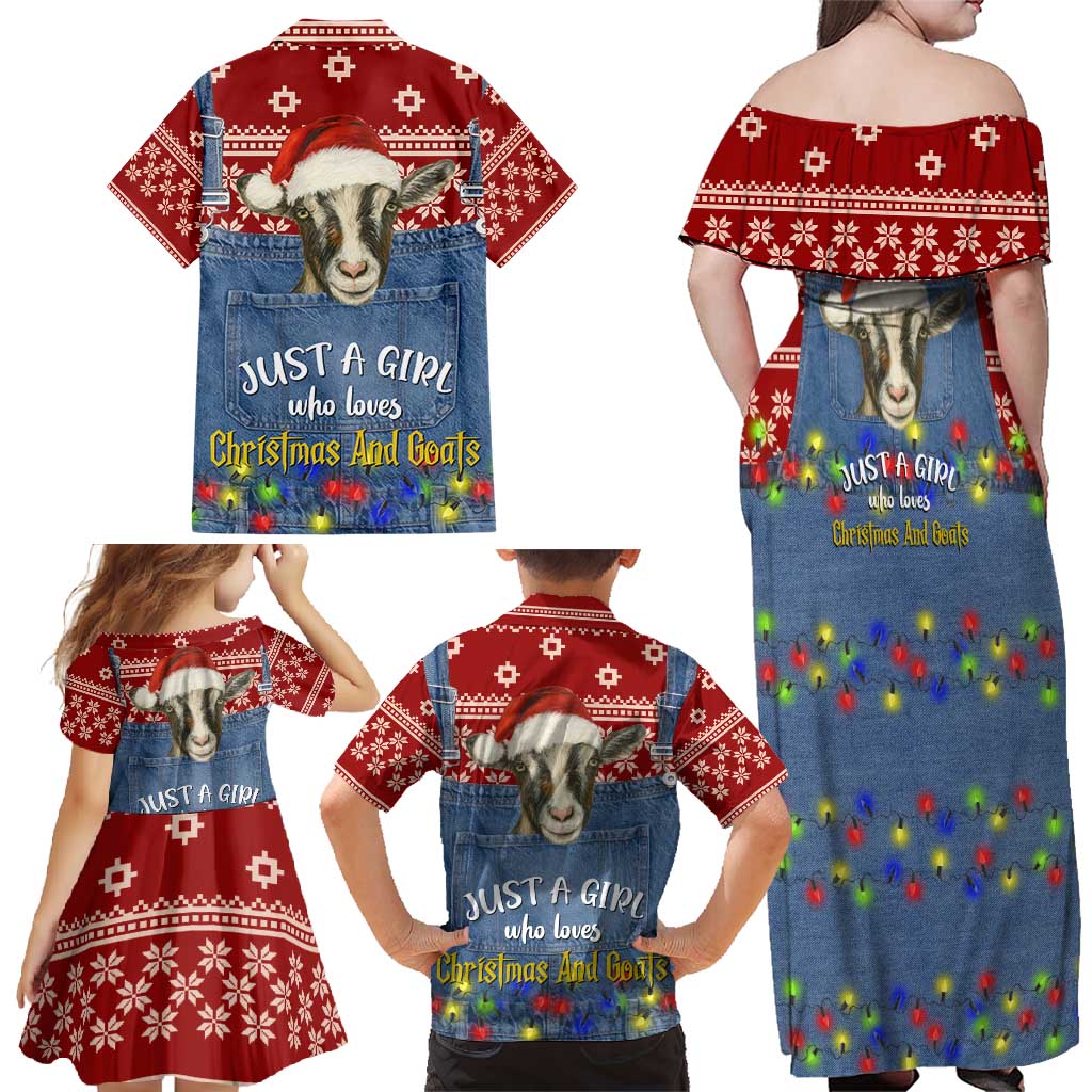 Just A Girl Who Loves Christmas And Goats Ugly Christma Family Matching Off Shoulder Maxi Dress and Hawaiian Shirt Funny Xmas Holiday Patterns - Wonder Print Shop