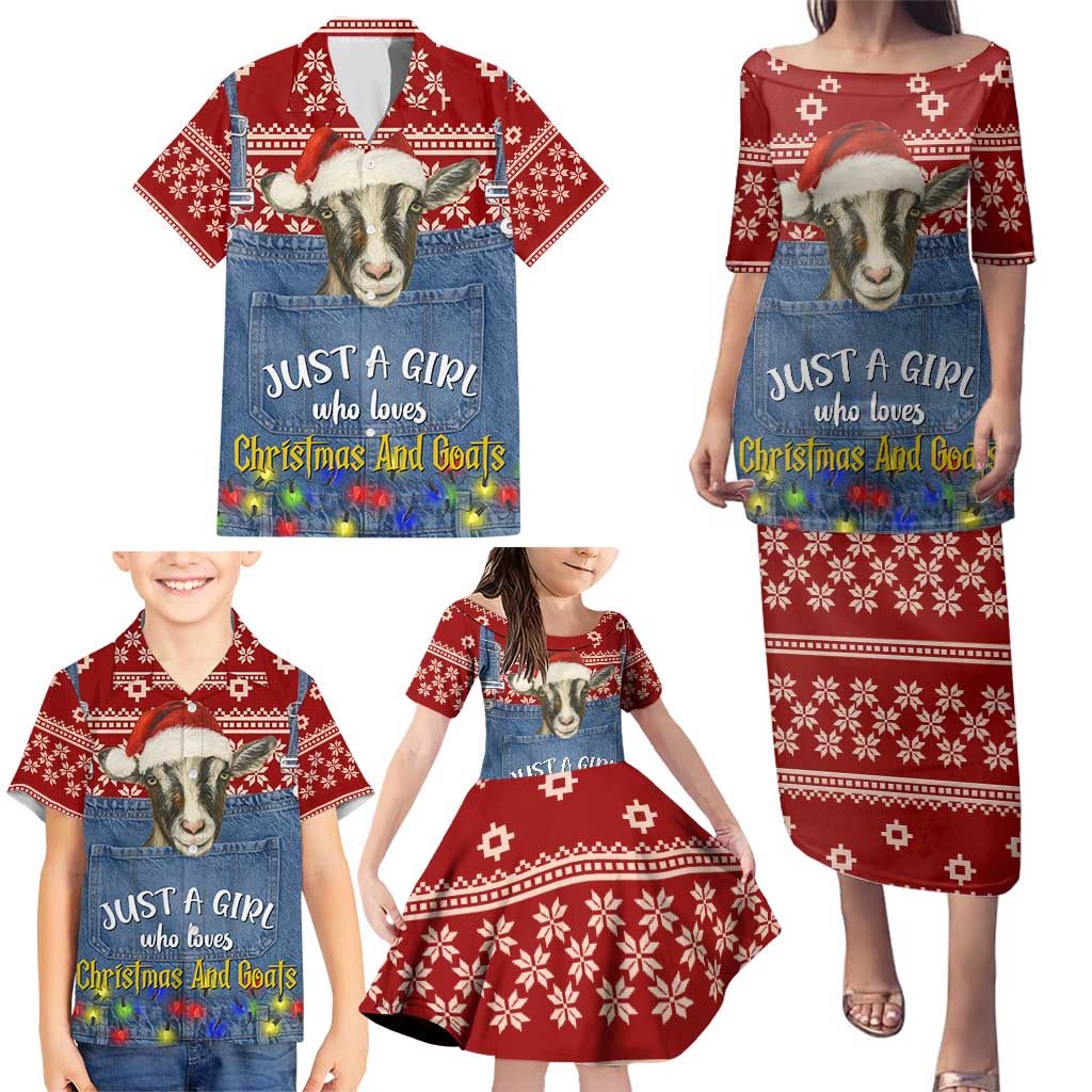 Just A Girl Who Loves Christmas And Goats Ugly Christma Family Matching Puletasi and Hawaiian Shirt Funny Xmas Holiday Patterns - Wonder Print Shop