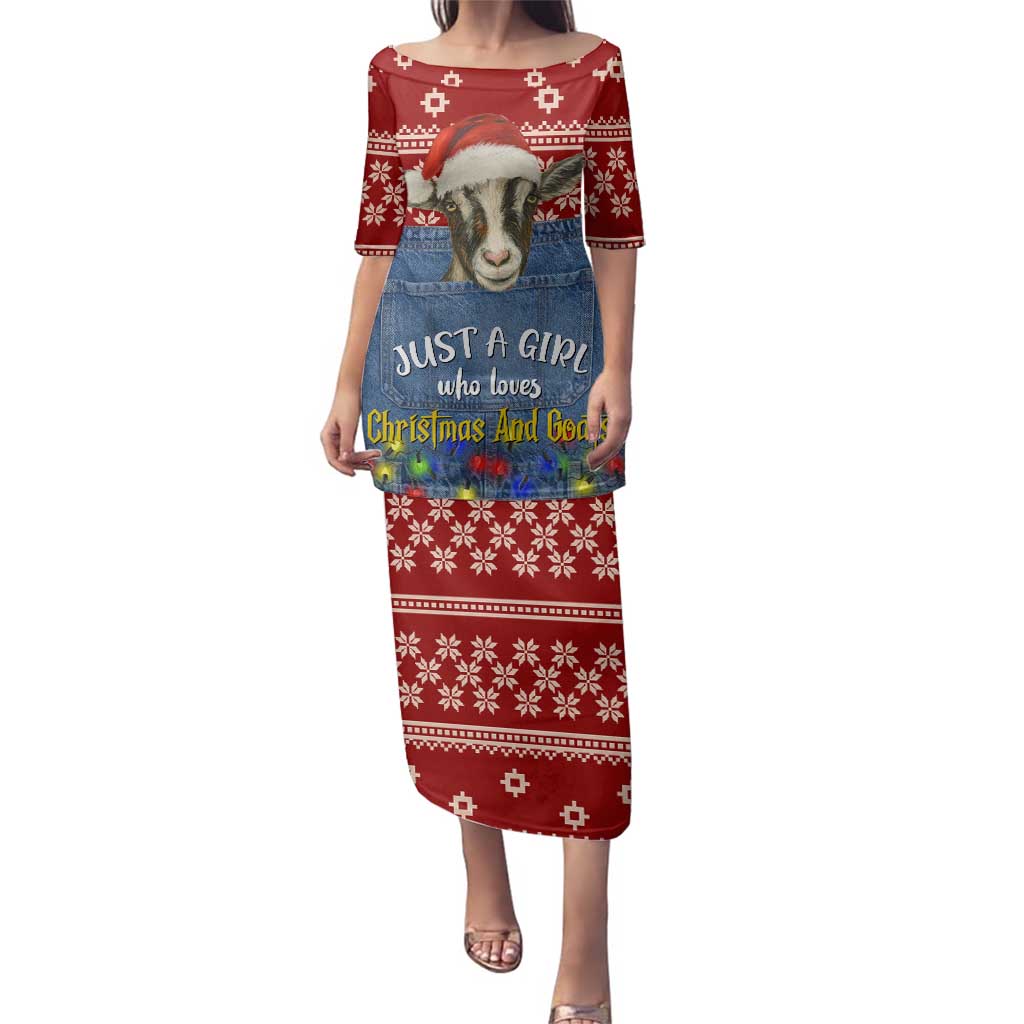 Just A Girl Who Loves Christmas And Goats Ugly Christma Family Matching Puletasi and Hawaiian Shirt Funny Xmas Holiday Patterns - Wonder Print Shop