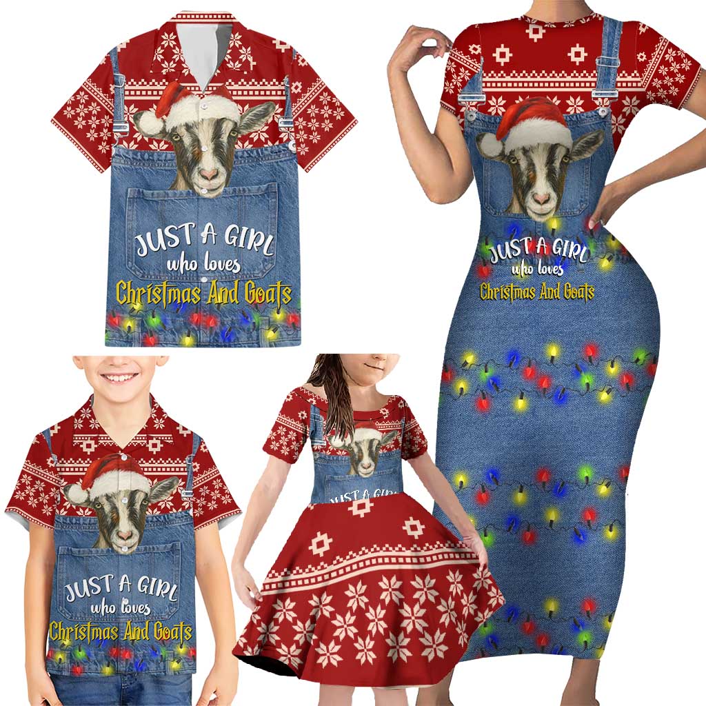 Just A Girl Who Loves Christmas And Goats Ugly Christma Family Matching Short Sleeve Bodycon Dress and Hawaiian Shirt Funny Xmas Holiday Patterns - Wonder Print Shop