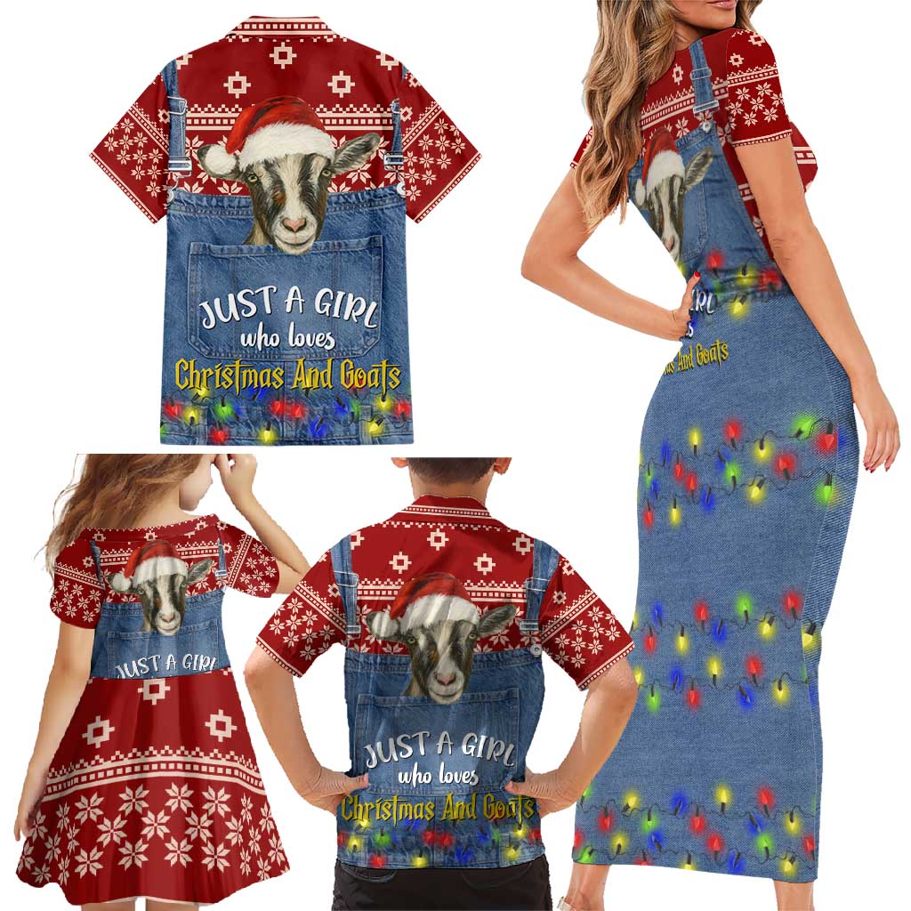 Just A Girl Who Loves Christmas And Goats Ugly Christma Family Matching Short Sleeve Bodycon Dress and Hawaiian Shirt Funny Xmas Holiday Patterns - Wonder Print Shop