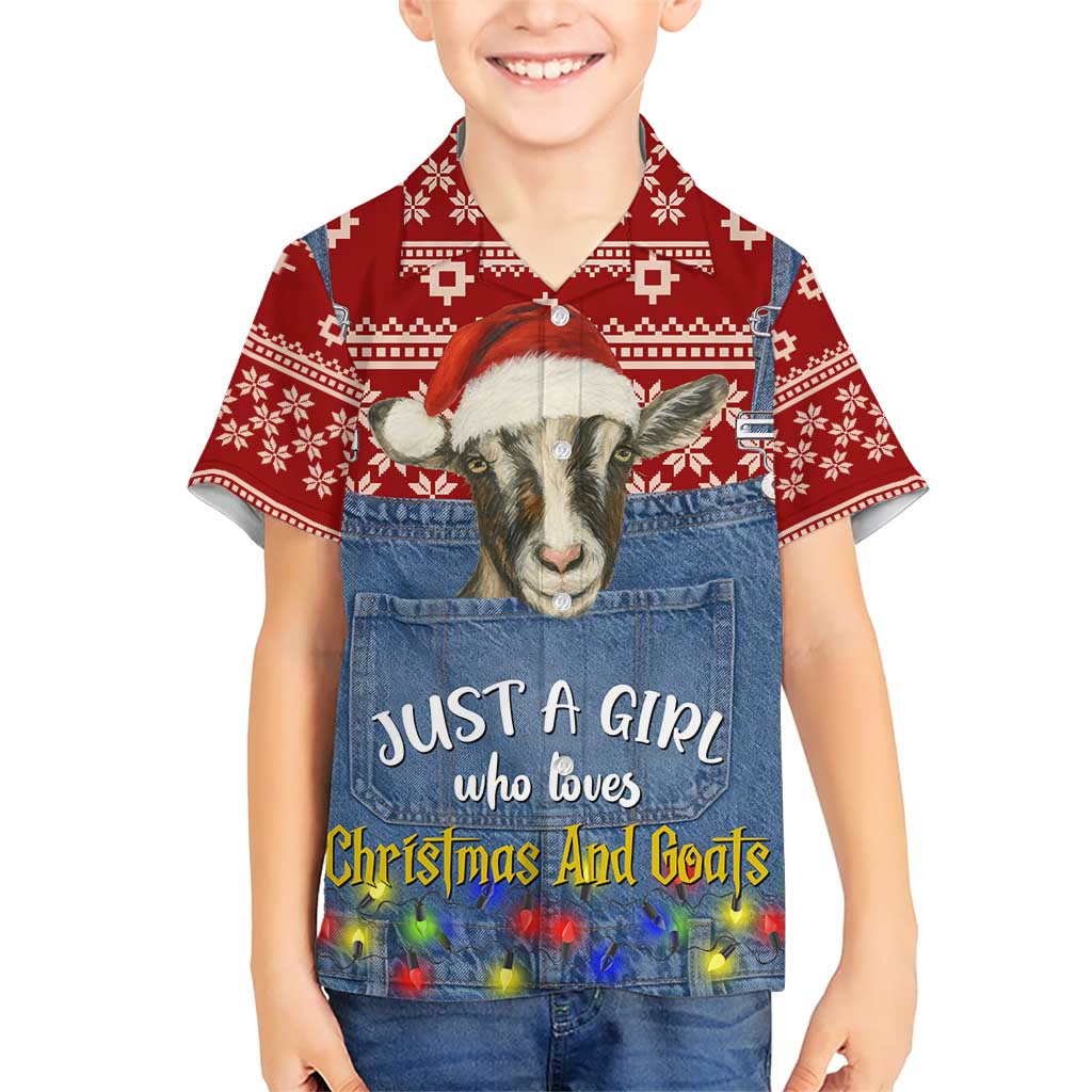 Just A Girl Who Loves Christmas And Goats Ugly Christma Family Matching Short Sleeve Bodycon Dress and Hawaiian Shirt Funny Xmas Holiday Patterns - Wonder Print Shop