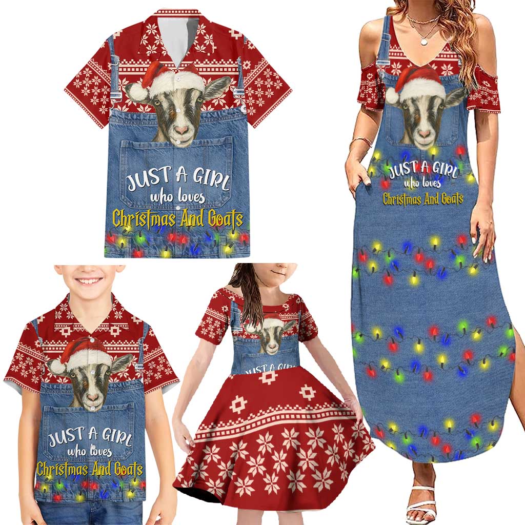Just A Girl Who Loves Christmas And Goats Ugly Christma Family Matching Summer Maxi Dress and Hawaiian Shirt Funny Xmas Holiday Patterns - Wonder Print Shop