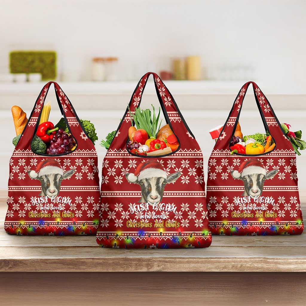 Just A Girl Who Loves Christmas And Goats Ugly Christma Grocery Bag Funny Xmas Holiday Patterns - Wonder Print Shop
