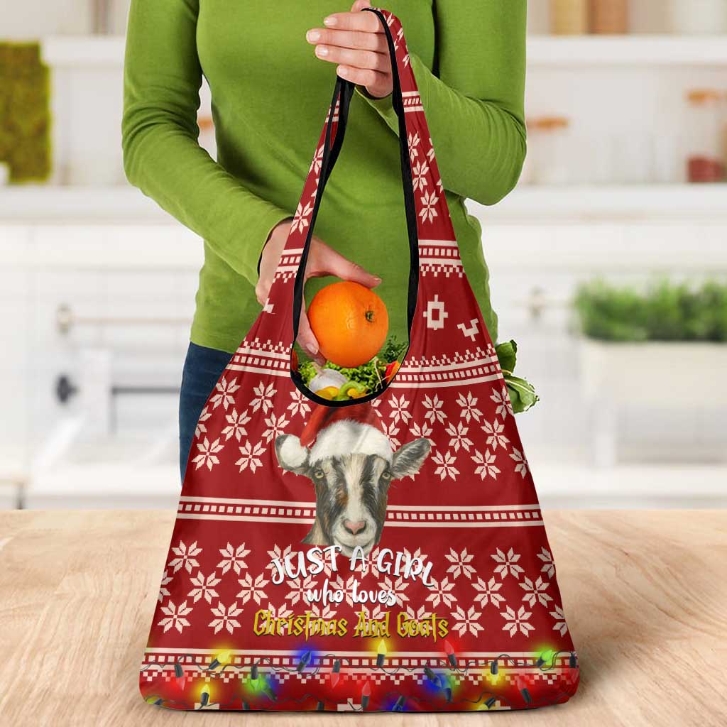 Just A Girl Who Loves Christmas And Goats Ugly Christma Grocery Bag Funny Xmas Holiday Patterns - Wonder Print Shop