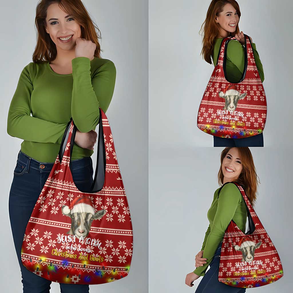 Just A Girl Who Loves Christmas And Goats Ugly Christma Grocery Bag Funny Xmas Holiday Patterns - Wonder Print Shop