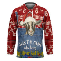 Just A Girl Who Loves Christmas And Goats Ugly Christma Hockey Jersey Funny Xmas Holiday Patterns - Wonder Print Shop